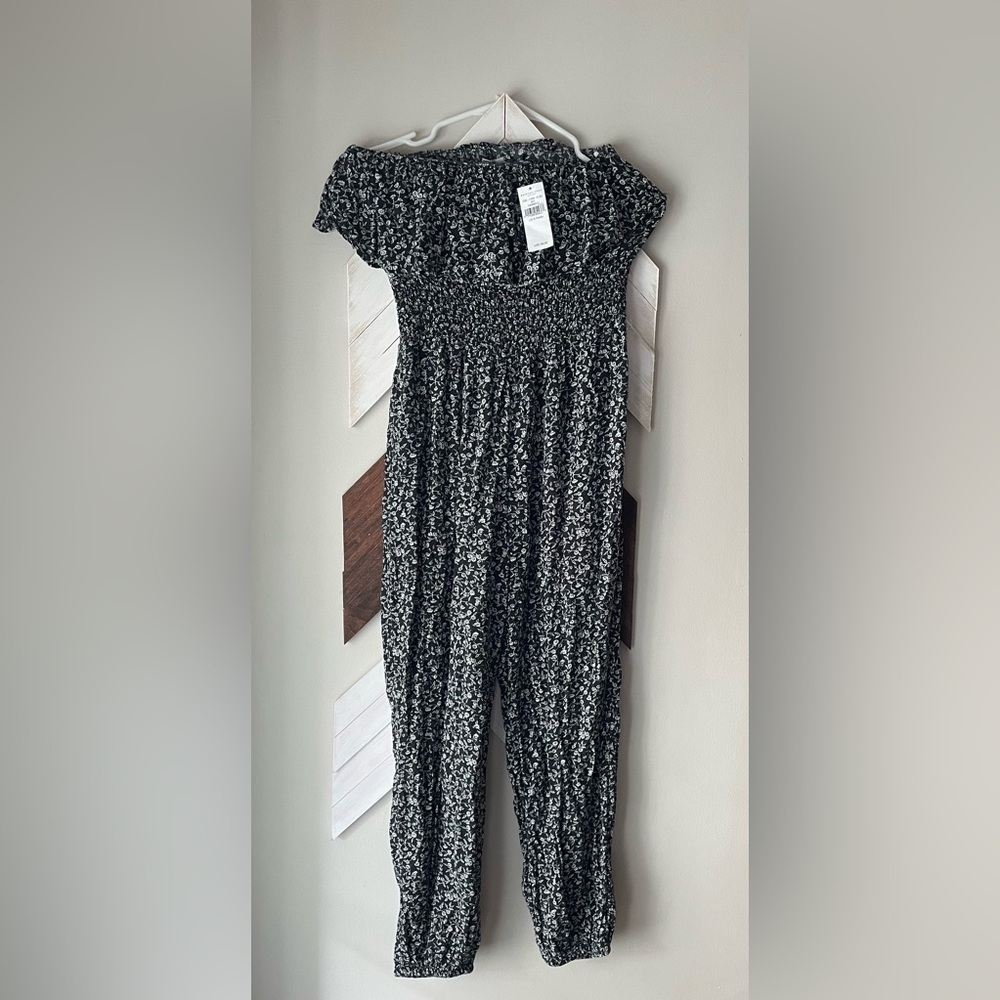 American Eagle Outfitters Black & White Floral Smocked Jumpsuit
